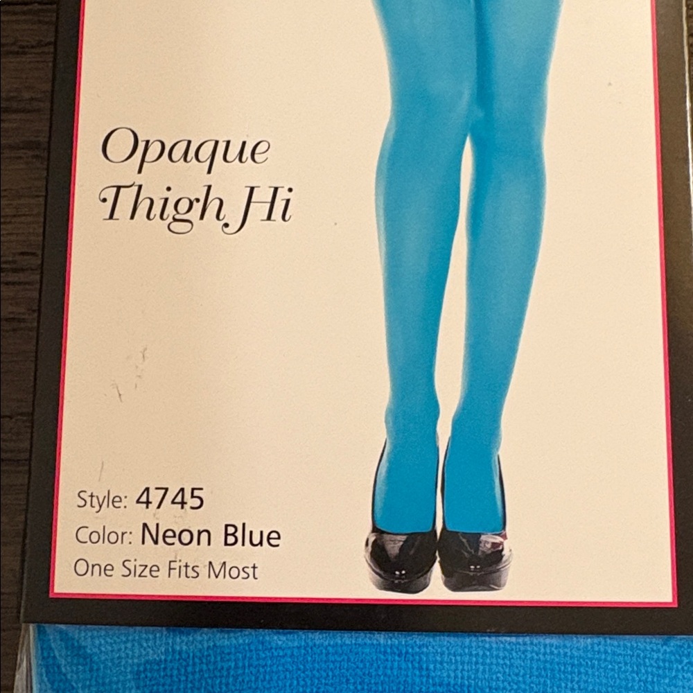 NWT [Music Legs] Neon Blue Opaque Thigh High Tights Nylons Women’s OS 90-165 lbs - Picture 4 of 7